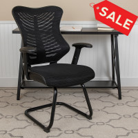 Flash Furniture BL-ZP-806C-GG Designer Black Mesh Sled Base Side Reception Chair with Adjustable Arms